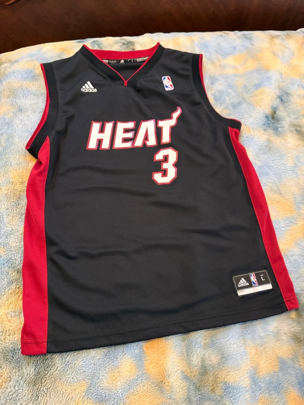 adidas Black and Red Miami HEAT #3 Basketball Jersey
